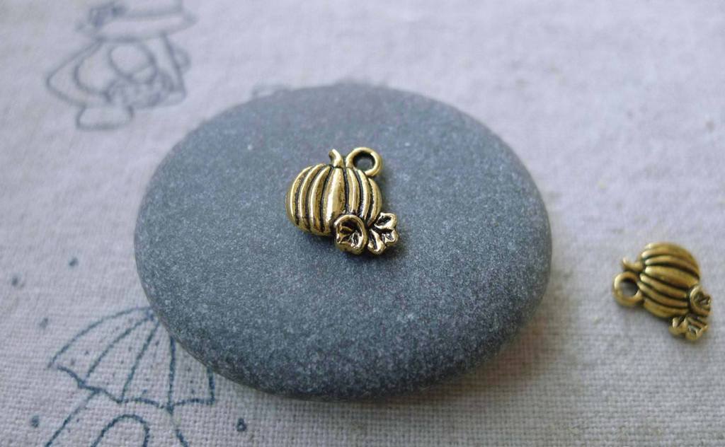 Accessories - 50 Pcs Of Antique Gold Pumpkin Charms 11mm A7596