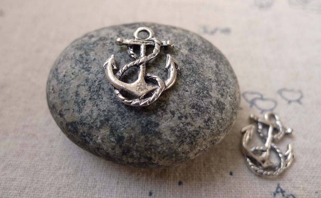 Accessories - 50 Pcs Of Antique Silver Anchor Charms 13x17mm A6295