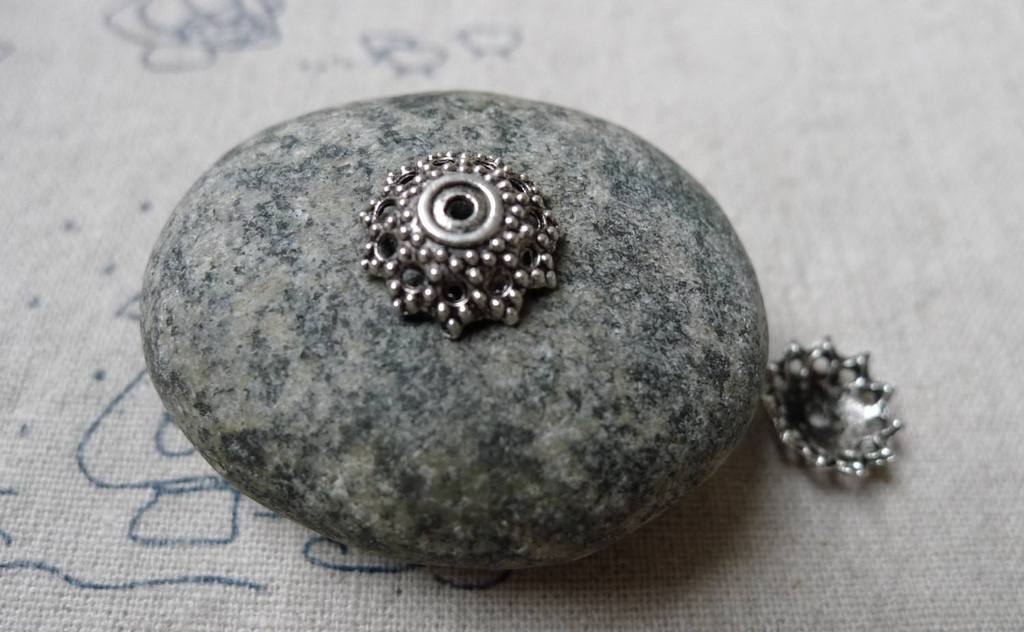 Accessories - 50 Pcs Of Antique Silver Filigree Flower Spacer Bead Caps 12mm A5952
