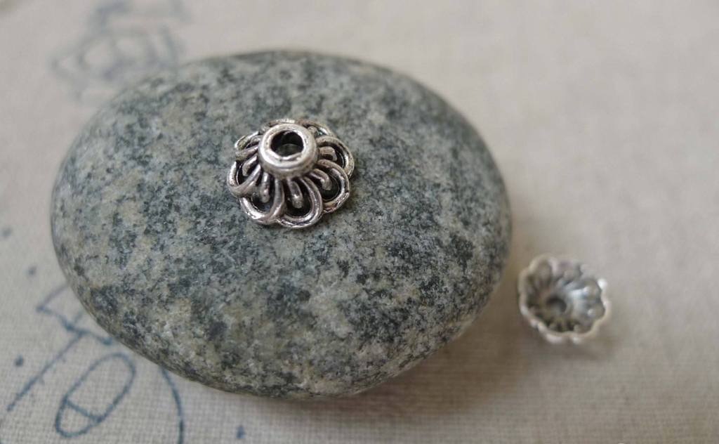 Accessories - 50 Pcs Of Antique Silver Filigree Flower Spacer Bead Caps 9mm A5947