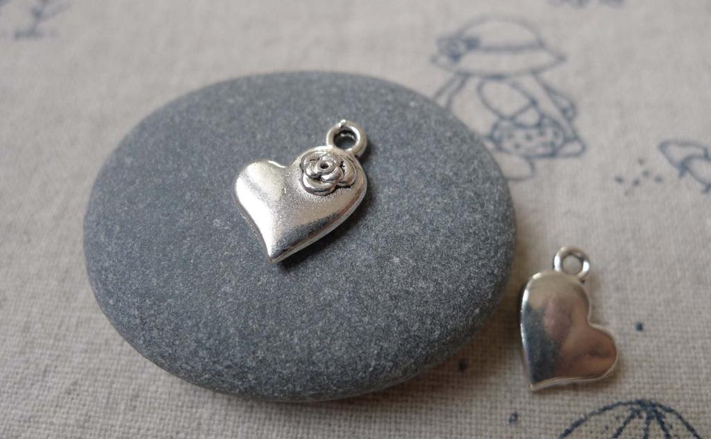 Accessories - 50 Pcs Of Antique Silver Heart Charms 10x11mm A7253