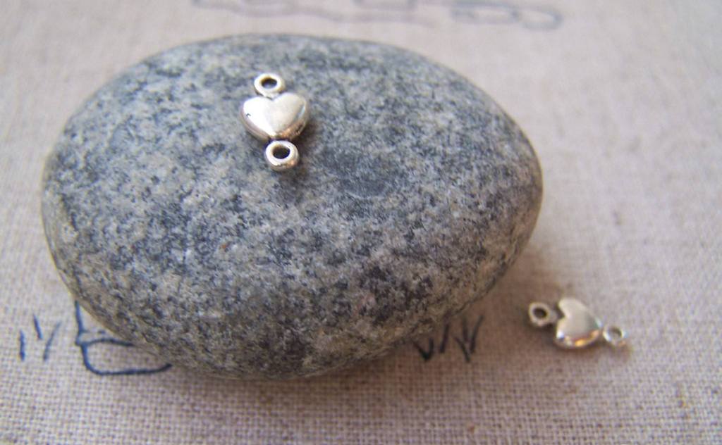 Accessories - 50 Pcs Of Antique Silver Heart Charms Connector 5.5x10mm A899