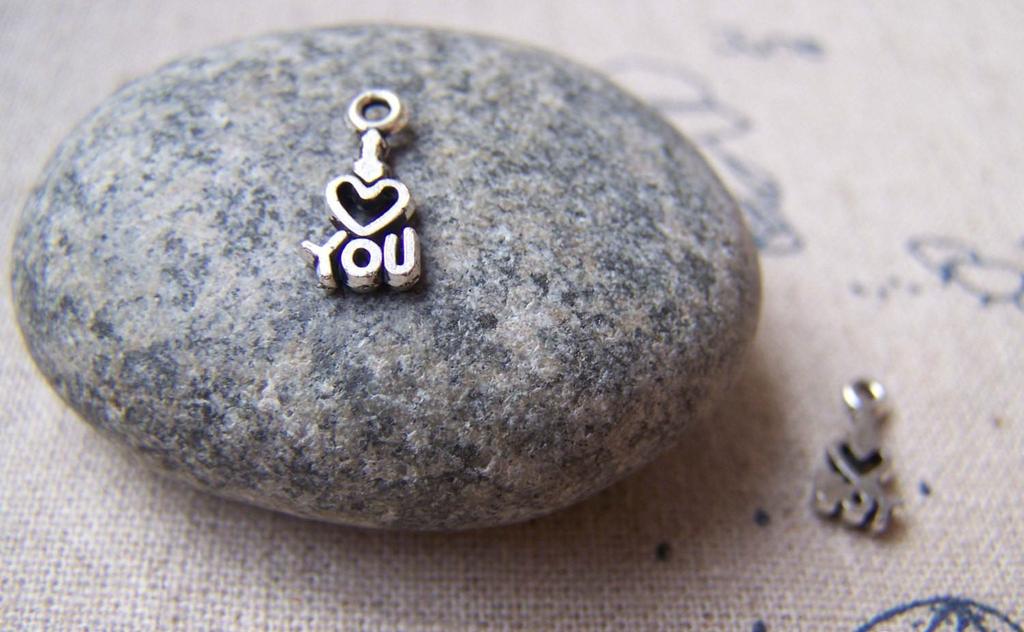Accessories - 50 Pcs Of Antique Silver I Love You Charms 6x12mm A1350