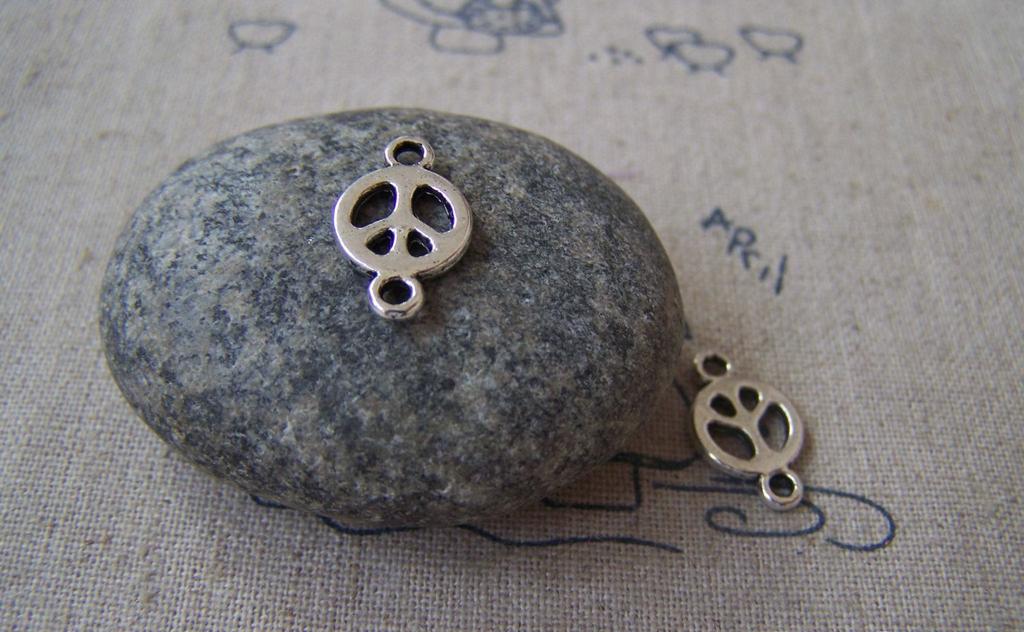 Accessories - 50 Pcs Of Antique Silver Peace Symbol Connector Charms 10x16mm A3728