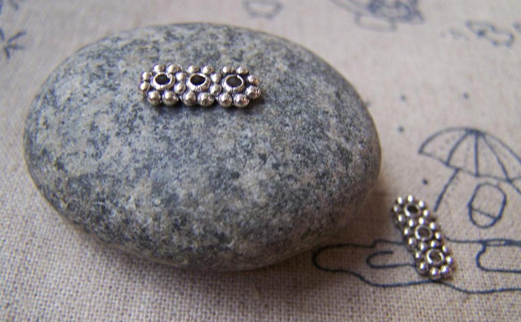 Accessories - 50 Pcs Of Antique Silver Three Hole Connector Spacer Beads 13mm A1074