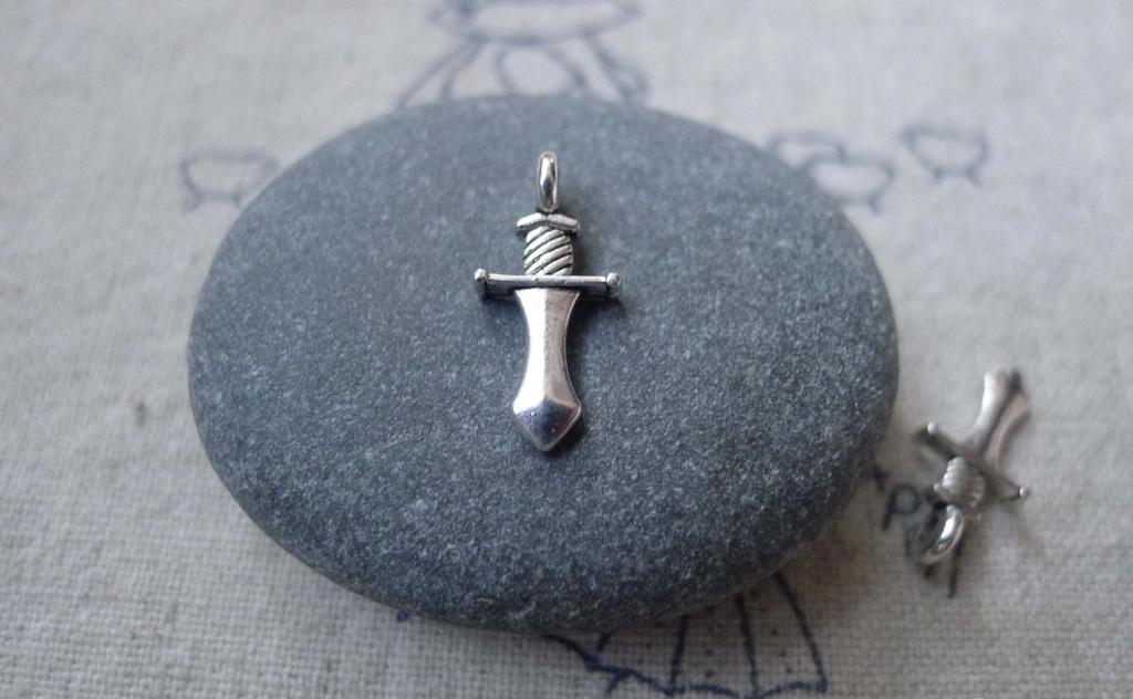 Accessories - 50 Pcs Of Antique Silver Tiny Sword Charms 27.5x33mm A7761