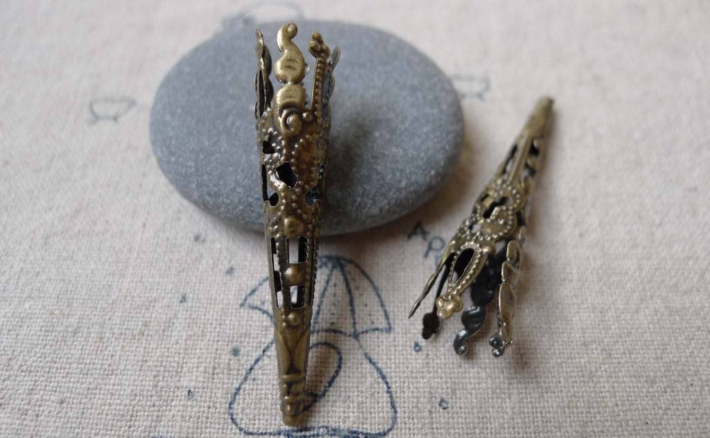 Accessories - 50 Pcs Of Antiqued Bronze Filigree Cone Long Bead Caps 8x41mm A7255