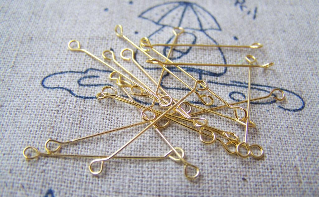 Accessories - 50 Pcs Of Gold Tone Steel Double Sided Eye Pins 25mm -------- 28gauge A2821