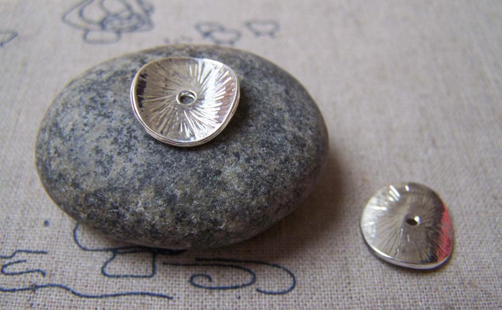 Accessories - 50 Pcs Of Silver Tone Brass Curved Round Potato Chip Spacer Disc Beads 14x15mm A4993