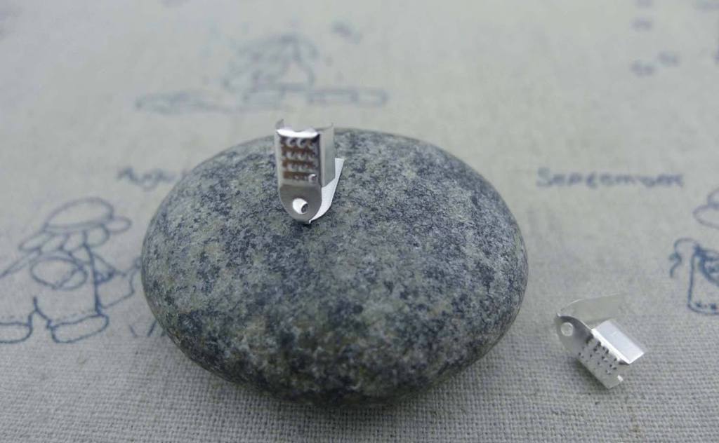 Accessories - 50 Pcs Of Silver Tone Fold Over Crimp Head Clasps Bead Tips Size 5x9mm A2121