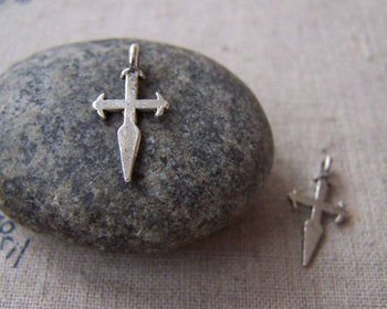 Accessories - 50 Pcs Of Tibetan Silver Antique Silver Cross Charms 9x19mm A2525