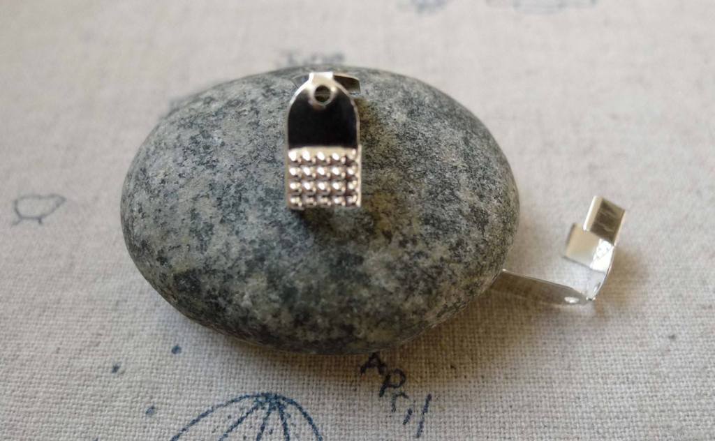 Accessories - 50 Pcs Silver Tone Fold Over Crimp Head Clasps Bead Tips Size 6x12mm A6319