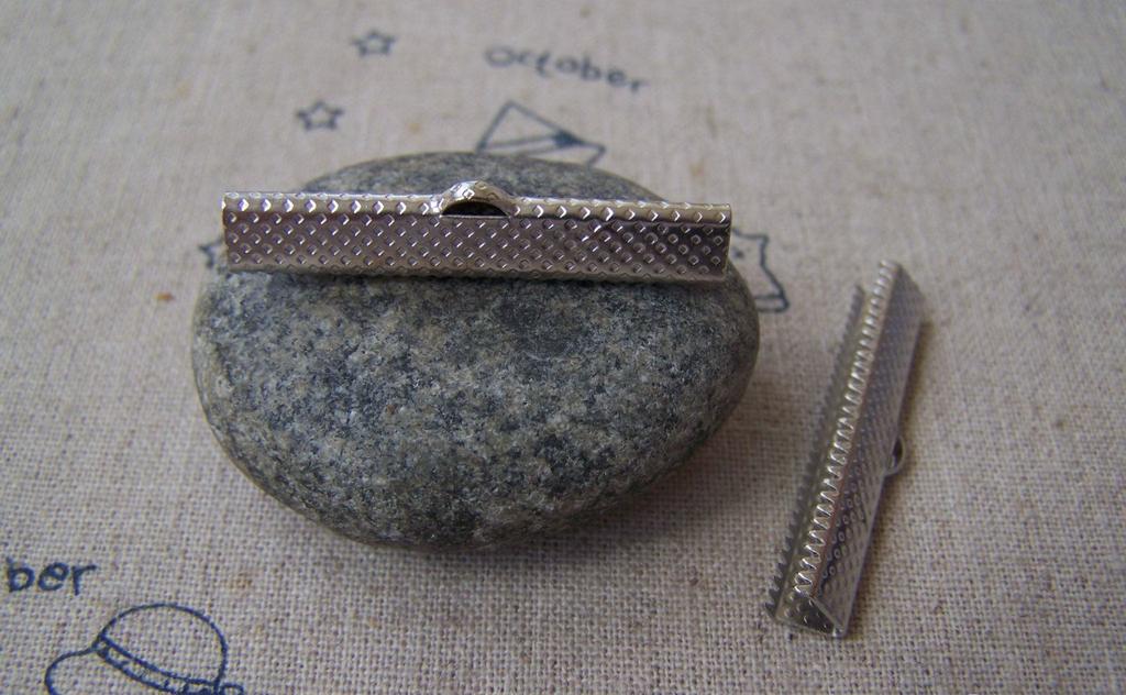 Accessories - 50 Pcs Silvery Gray Nickel Tone Ribbon Ends Clamps Fasteners Clasps 35mm A5029