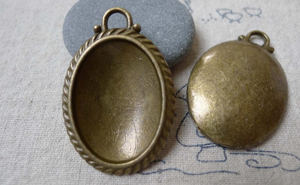 Accessories - 6 Pcs Antique Bronze Oval Pendant Tray, Coiled Edge Bezel Settings Match 22x30mm Cabochon A7248