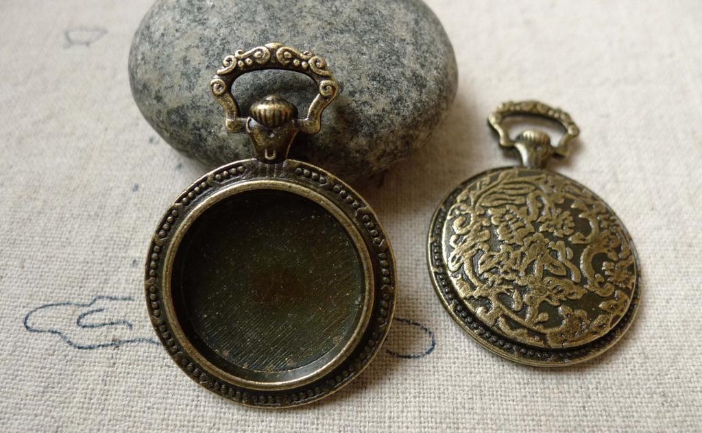 Accessories - 6 Pcs Antique Bronze Pocket Watch Round Base Pendants Match 19.5mm Cabochon A6418