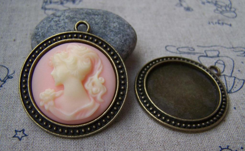 Accessories - 6 Pcs Antique Bronze Round Cameo Base Settings Match 30mm Cabochon A3152