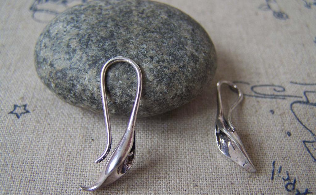 Accessories - 6 Pcs Antique Silver Brass Calla Lily Flower Hook Earwire Charms 11x25mm A3584