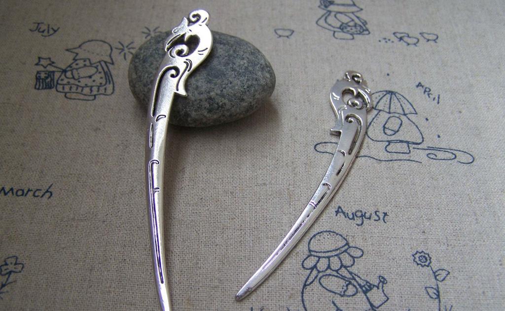 Accessories - 6 Pcs Antique Silver Phoenix Shaped Chinese Hairpin Small Size 14x90mm A2168