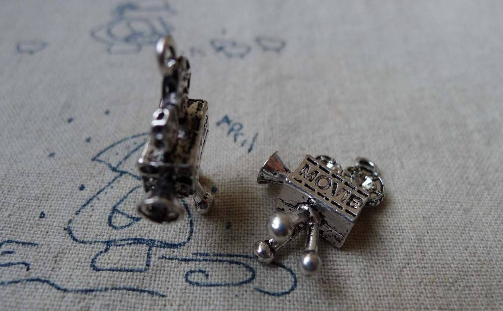 Accessories - 6 Pcs Movie Camcorder Antique Silver Video Camera Charms Rhinestone Pendants 18x22mm A5479