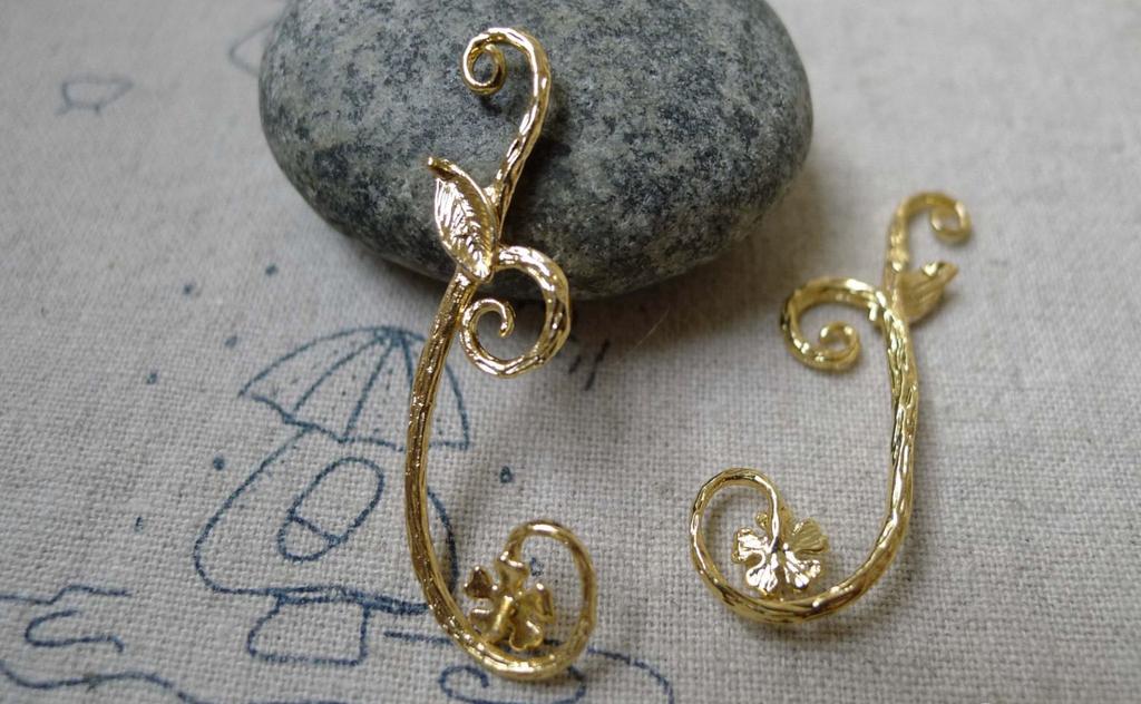 Accessories - 6 Pcs Of Anti Tarnish 18K Gold Colored Brass Flower Branch Charms 11x38mm A6148