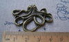 Accessories - 6 Pcs Of Antique Bronze 3D Octopus Charms Pendants 36x44mm A643