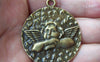 Accessories - 6 Pcs Of Antique Bronze Angel Round Pendants Charms 39mm A1642