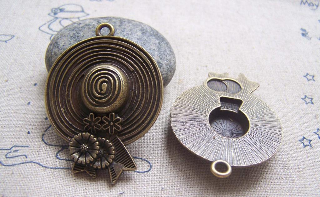 Accessories - 6 Pcs Of Antique Bronze Bow Tie Flower Summer Hat Charms Pendants 35x44mm A3738