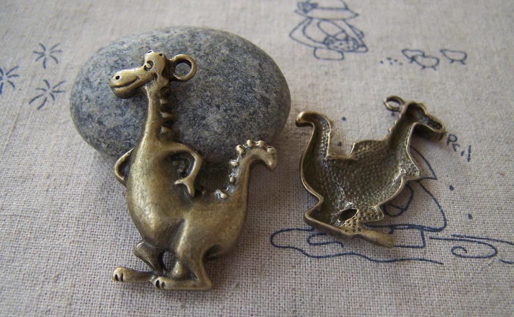 Accessories - 6 Pcs Of Antique Bronze Cartoon Dinosaur Pendants 31x42mm A2368