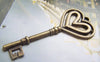 Accessories - 6 Pcs Of Antique Bronze Double Heart Key Pendants Huge Size 31x69mm A1051