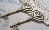 Accessories - 6 Pcs Of Antique Bronze Double Heart Key Pendants Huge Size 31x69mm A1051