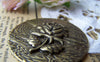 Accessories - 6 Pcs Of Antique Bronze Embossed Rose Flower Round Pendants Huge Size 38mm A1636