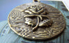 Accessories - 6 Pcs Of Antique Bronze Embossed Rose Flower Round Pendants Huge Size 38mm A1636