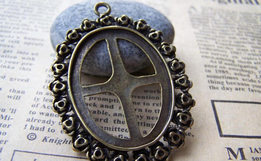 Accessories - 6 Pcs Of Antique Bronze Filigree Cross Oval Cameo Base Settings Match 27x37mm Cameo A3168