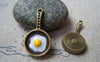 Accessories - 6 Pcs Of Antique Bronze Fried Eggs In Pan Pendants Charms 17x32mm A5770