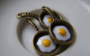 Accessories - 6 Pcs Of Antique Bronze Fried Eggs In Pan Pendants Charms 17x32mm A5770