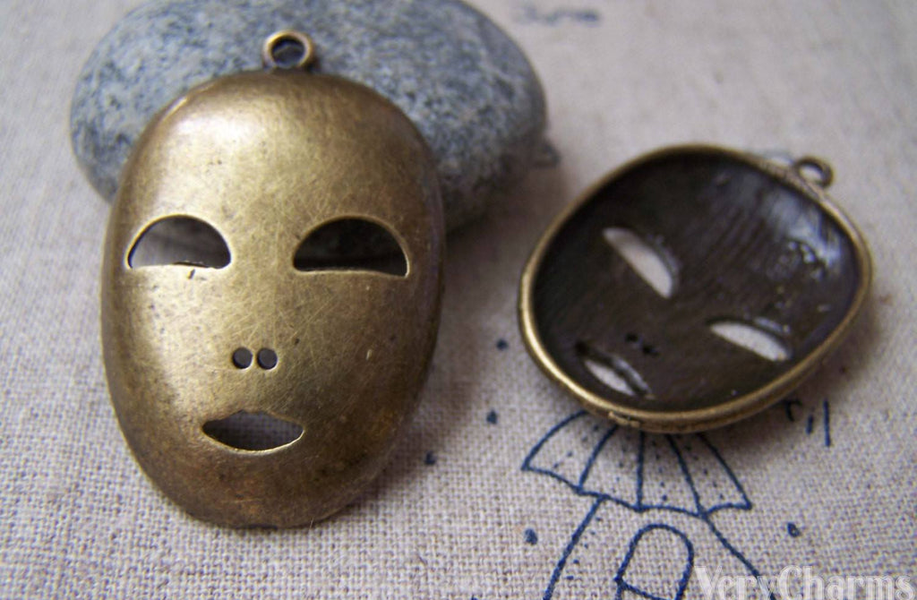 Accessories - 6 Pcs Of Antique Bronze Halloween Mask Charms 26x40mm A716