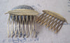 Accessories - 6 Pcs Of Antique Bronze Huge Feather Eight Teeth Hair Clips 45x52mm A4298