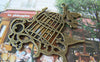 Accessories - 6 Pcs Of Antique Bronze Huge Flat Bird Cage Pendants Charms 51x55mm A4339