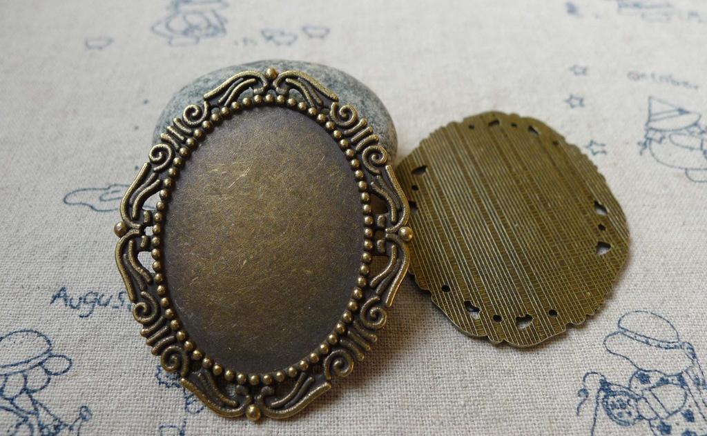 Accessories - 6 Pcs Of Antique Bronze Lovely Oval Cameo Base Settings Match 30x40mm Cabochon A5556