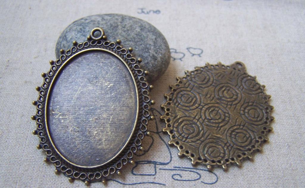 Accessories - 6 Pcs Of Antique Bronze Lovely Oval Cameo Base Settings Match 30x40mm Cameo A2487