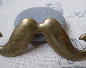 Accessories - 6 Pcs Of Antique Bronze Moustache Pendant Charms Two Loops Huge Size 26x68mm A7276