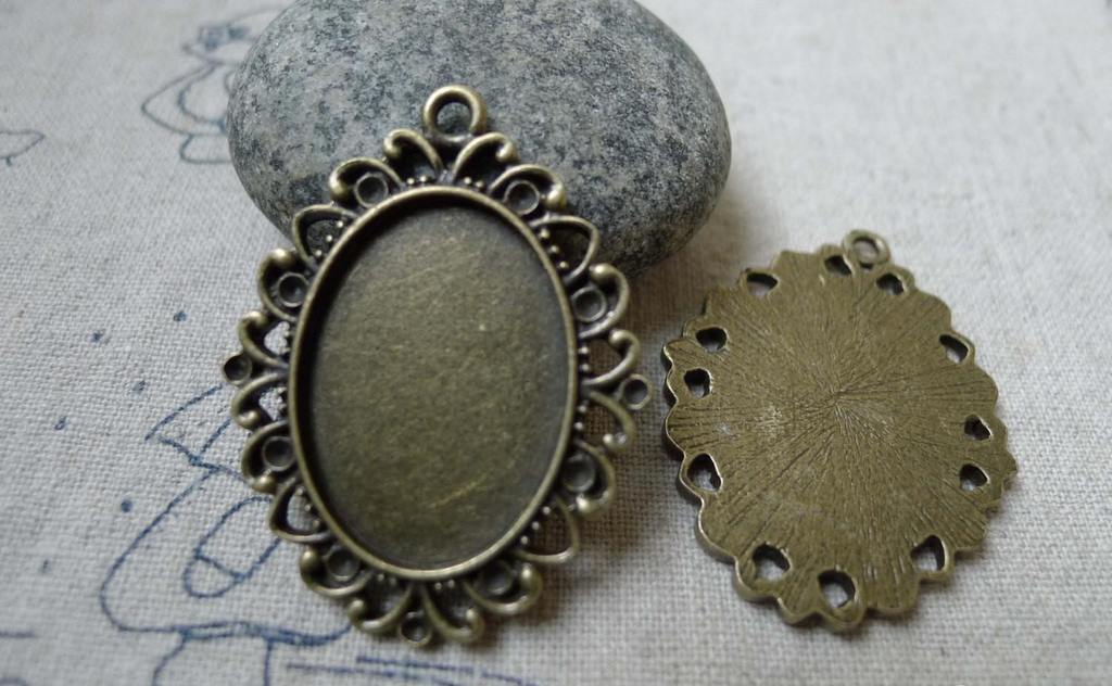Accessories - 6 Pcs Of Antique Bronze Oval Cameo Base Pendants Match 18x25mm Cabochon A6143