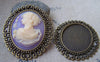 Accessories - 6 Pcs Of Antique Bronze Oval Cameo Base Pendants Tray Match 30x40mm Cabochon A3525