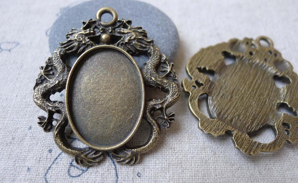 Accessories - 6 Pcs Of Antique Bronze Oval Cameo Base Settings Match 18x25mm Cabochon A7025