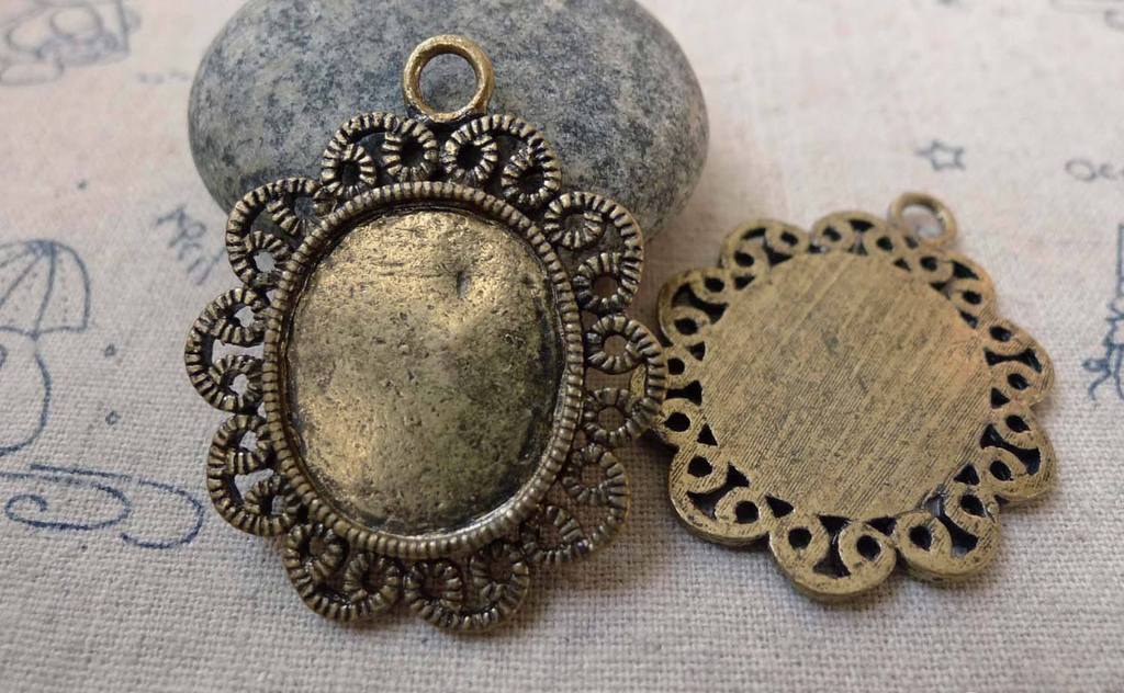 Accessories - 6 Pcs Of Antique Bronze Oval Cameo Base Settings Match 19x22mm Cabochon A6218