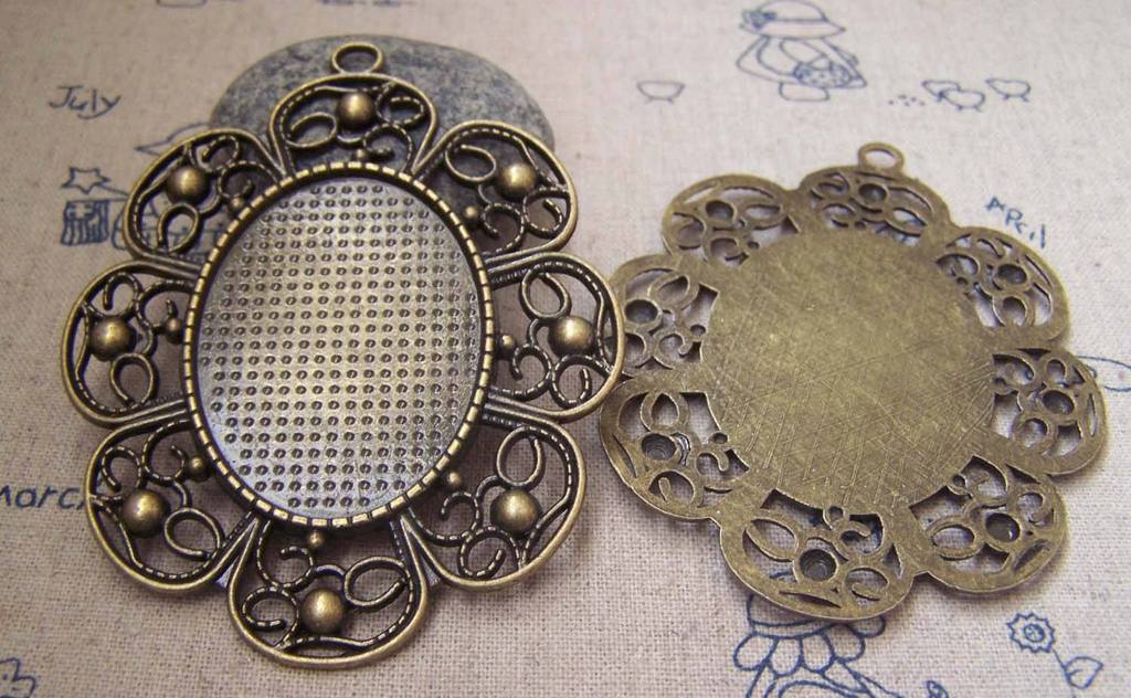 Accessories - 6 Pcs Of Antique Bronze Oval Cameo Cabochon Base Settings Match 31x41mm A2173