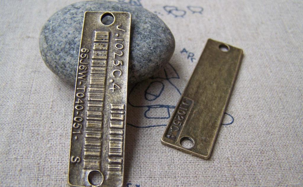 Accessories - 6 Pcs Of Antique Bronze Rectangular Barcode Connectors 14x52mm A3718