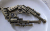 Accessories - 6 Pcs Of Antique Bronze Revolver Handgun Pendants Charms 30x56mm A7779