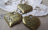 Accessories - 6 Pcs Of Antique Bronze Rose Flower Love Heart Charms 23x23mm Double Sided A554