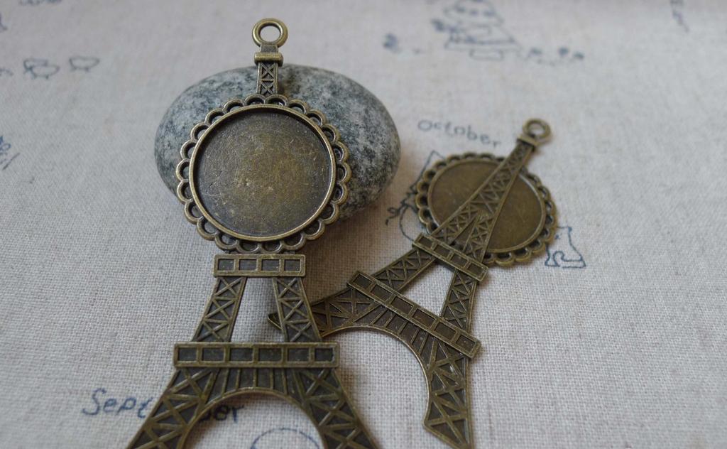 Accessories - 6 Pcs Of Antique Bronze Round Eiffel Tower Cameo Base Settings Match 20mm Cabochon A5925